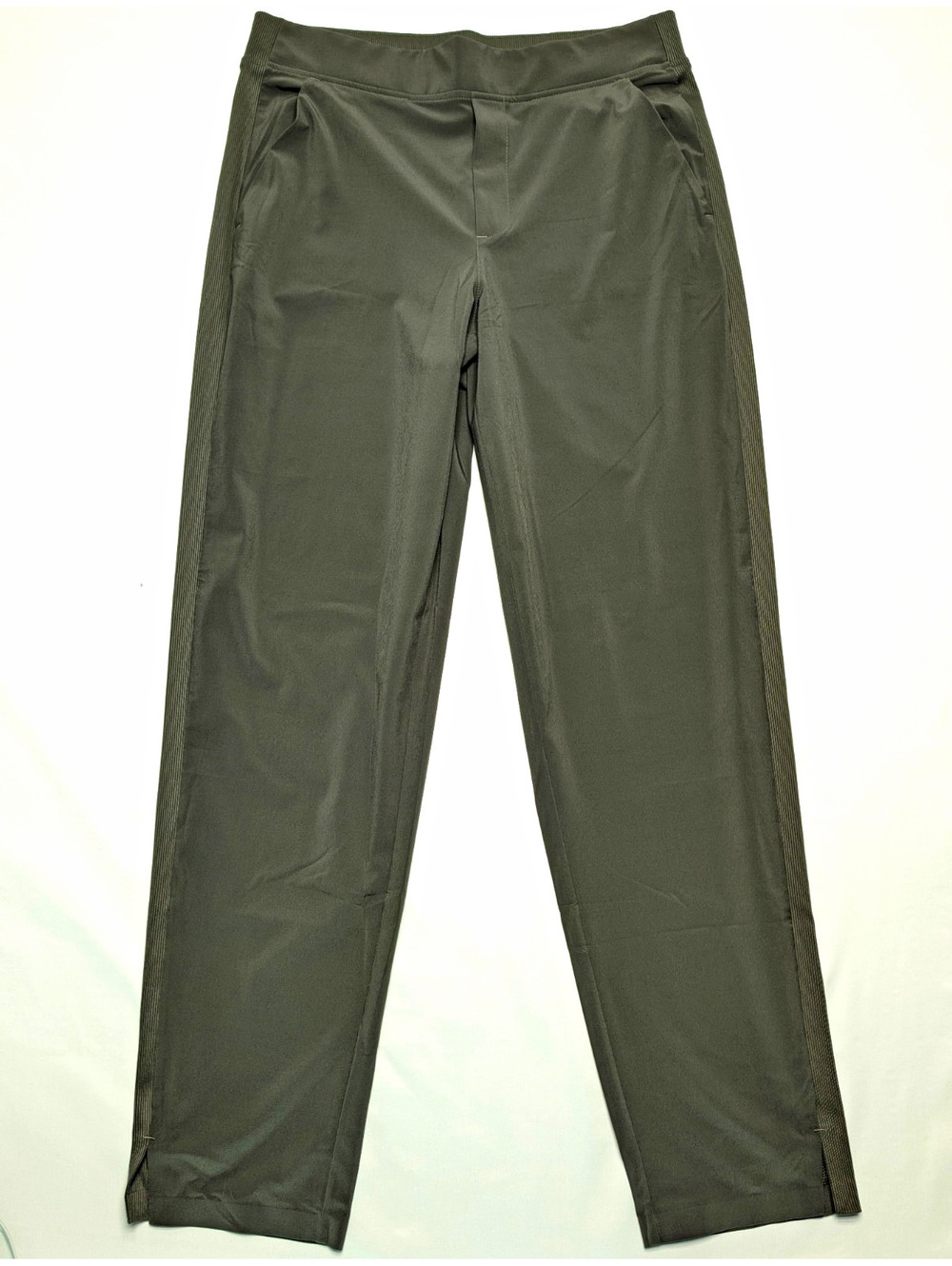 Athleta Brooklyn Ankle Pants Gray Pull On Elastic Waist Pockets Ribbed Trim 10T